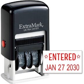 Ultra Dater Self-Inking Rubber Date Office Stamp with Due by: Phrase & Date - Style 2, Red Ink, 12-Year Band