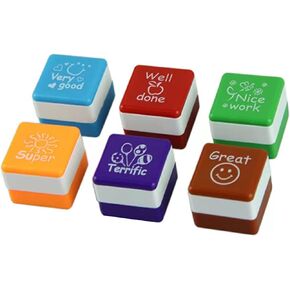 Square Teacher's Stamp, 6 Patterns of self Inking Stamp, Teaching Stamps for Grading Papers/assignments/Marks,Classroom use Stamp Teacher's Day Gift