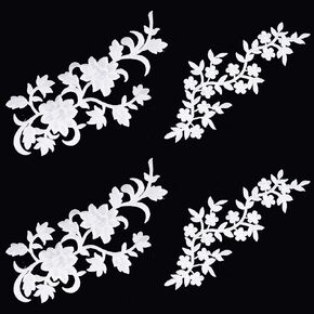 PH PandaHall 4pcs Flowers Iron On Patches, 2 Styles White Embroidery Applique Decorative Patches Embroidered Patch for DIY Cloth Jeans Hats Shirts Blouses Wedding Prom Dress Sewing