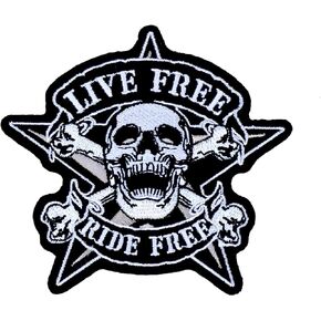 Ride Free Skull Biker Embroidered Iron On Patch Motorcycle Rock Skeleton Chopper Uniform Jacket Costume Racing Morale Gun Jean Jacket