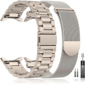Compatible for Galaxy Watch 5 Band Pro 45mm,Galaxy Watch 6 Band,Galaxy Watch 5 40mm 44mm Band,No Gap Mesh Band,Stainless Steel Metal Replacement Strap for Men Women