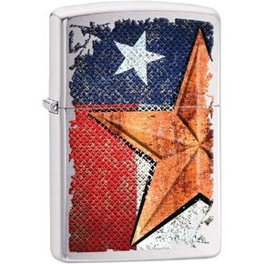 Zippo Lighter: Texas Flag and Star - Brushed Chrome 80671