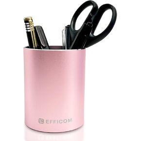 Pen Holder for Desk, Cool Metal Pencil Cup, Exquisite Aluminum Polished Desk Storage Organizer, Stationery Supplies, Round Φ 3.15'' H 3.94'' (Cute Pink)