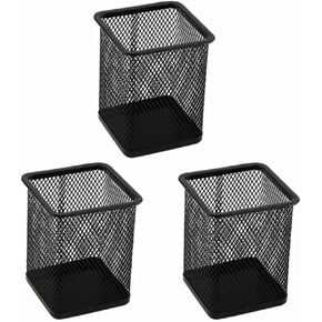 EORTA 3 Pack Square Pen Holders Pencil Holders Black Metal Mesh Pen Pencil Cups Stationery Organizer for Desk