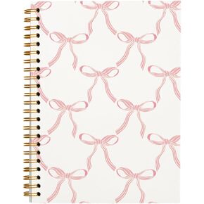 Trendy Coquette Pink Bow Notebook - Preppy Aesthetic Journal Notebook for Girls Note Taking Work, Coquette School Supplies, College Ruled Hardcover Spiral Notebook 5.5 x 8.3