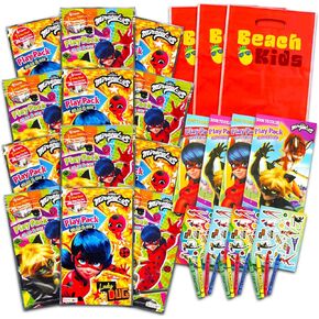 Miraculous Ladybug Party Favors Set Bundle ~ 12 Miraculous Grab n Go Play Packs with Coloring Pages, Stickers and More (Miraculous Party Supplies)