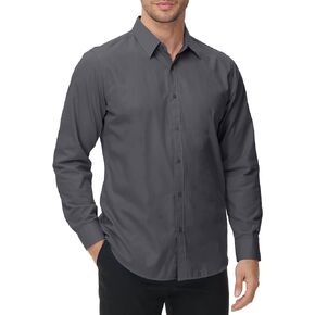 MUSE FATH Men's Long Sleeve Dress Shirts Stain Shield Stretch Solid Formal Shirt Business Casual Button Down Shirts