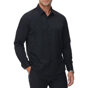 MUSE FATH Men's Long Sleeve Dress Shirts Stain Shield Stretch Solid Formal Shirt Business Casual Button Down Shirts