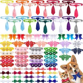 80 Pieces Dog Bow Tie Adjustable Grooming Neck Ties Bowtie Assorted Cat Dog Wedding Collar Colorful Dog Collar Summer Puppy Collar with Flower for Small Medium Large Dogs Cats Grooming Accessories