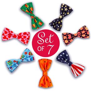 Pet Bow Ties Set for Dogs and Cats, Detachable & Adjustable, Holidays Theme, Pet Collars Dog Grooming Accessories, Colorful Neck Tie for Small, Medium, Large Dogs