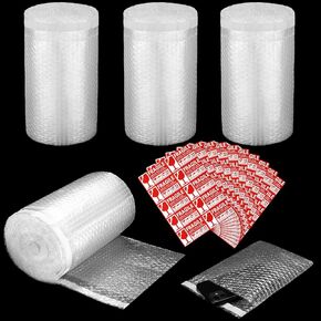 Janlaugh 100 Pcs Clear Self Bubble Pouches 6" x 8" with 100 Pcs Fragile Stickers Mid Size Bubble Double Walled Bags for Packing Transport Moving Mailing Storing Fragile Items