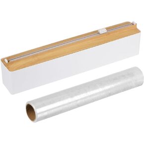 uxcell 14"x2.6" Plastic Wrap Dispenser with Cutter and Magnetic Bottom, Suitable for Tin Foil, Plastic Cling Wrap, Aluminum Foil - Wood Color