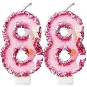 2.8" Blue Black Glitter Number Candles-Many Colors 88th Birthday Gifts Birthday Decorations Birthday Candles Numbers Happy Birthday Candles for Cake 2 Candle for Women for Men (Blue Black)