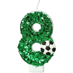 1Pc Green Birthday Candles Soccer Number Candle for Cake Decor Number 8 Soccer Theme Cake Topper Decor Glitter 8 for Cupcake Topper Birthday Party Effortless Use Lasting Performance,Specialty Candles