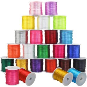 20 Rolls 656 Yards 1mm Rattail Satin Nylon Trim Cord Silk Cord Beading String for Kumihimo, Braided Bracelets, Pendants Necklace, Macrame Craft, Keychains Lanyards, Jewelry Making