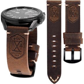 Bands Compatible with Samsung Galaxy Watch 6/5/4/3 Classic 43mm/47mm 40mm 44mm/Active 2/Galaxy Watch 5 Pro/42mm/46mm/Garmin Venu, 20mm Vintage Leather Bracelet Strap for Men Women