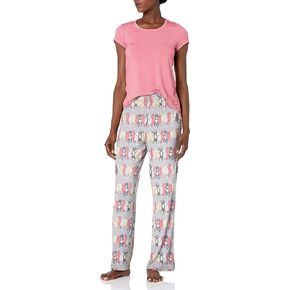 Nite Nite Munki Munki Women's Soft Jersey Knit Short Sleeve and Pant 2-Piece Pajama Set