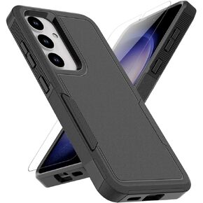 for Samsung Galaxy S24 Case: Dual Layer Protective Heavy Duty Cell Phone Cover Shockproof Rugged with Screen Protector - Military Protection Bumper Tough - Samsung Galaxy S24 2024, Black