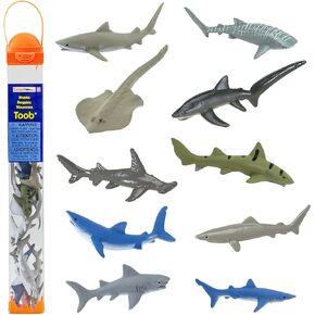 Safari Ltd. Sharks TOOB - 11 Hand-Painted Mini Figurines Including Great White, Whale Shark, Tiger Shark, Hammerhead, Mako, and More - Educational Toy Figures For Boys, Girls & Kids Toys Ages 3+
