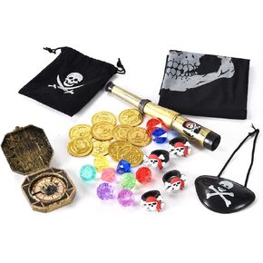 Kid Pirate Pretend Toys Set,Pirate Treasure Party Favors Set Pirate Skull Ring & Accessories Set Birthday Supplies Decorations