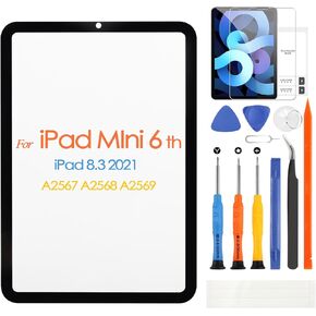 لوحة زجاجية أمامية لجهاز iPad Mini 6 لجهاز iPad Mini6 6th 2021، استبدال الشاشة 8.3 بوصة A2567 A2568 A2569 شاشة زجاجية خارجية مع أدوات مجانية (ليست LCD ومحول رقمي يعمل باللمس)