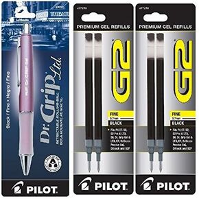 Pilot Dr. Grip Limited Retractable Rolling Ball Gel Pen, Fine Point, Metallic Mauve Barrel, Black Ink with 4 Black Ink Refill