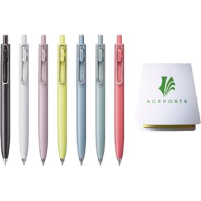 Uni-Ball one F 0.38mm & 0.5mm - Can be Clearly written Gel pen, 7 Body Colors Set with Sticky Notes