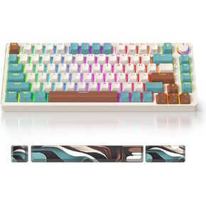 75% Brown Mechanical Gaming Keyboard, Compact 82 Key Hot Swappable Keyboard with Knob, RGB Backlit OEM Profile, Wired USB Keyboard with Linear Switches for Windows Mac (82 Brown)
