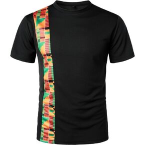 ZEROYAA Men's African Kente Pattern Patchwork T-Shirt Breathable Short Sleeve Dashiki Shirt