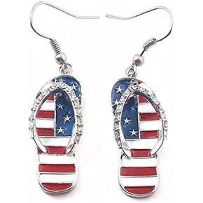Red White Blue Sparkly Crystal Patriotic American Flag Dangle Drop Earrings for Women Girls July 4th Metal Star Love Hook Earrings Jewelry for Fourth Independence Memorial Day Party Favor Decor Accessories Kids Birthday Christmas Gift