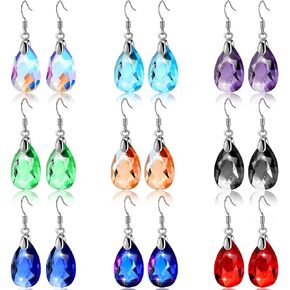 9 Pairs Dangle Earrings for Women Multicolor Crystal Earrings Dangle Drop Earrings Rainbow Crystal Earrings for Girls