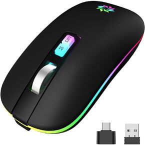 KBCASE Bluetooth Mouse, LED Wireless Mouse Bluetooth, Dual Mode Wireless Laptop Mouse, DPI Adjustable Rechargeable Bluetooth Mouse for Laptop, MacBook, iPad, Chromebook, with USB & Type-c Receiver
