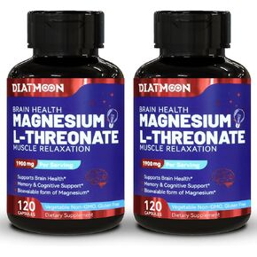 Magnesium L-Threonate Capsules, Magnesium Threonate Supplement, 1900mg Magnesium L-Threonate, Non GMO, Gluten Free - 120 Veg Capsules