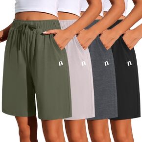Neer 4 Pack Women's Sweat Shorts Comfy Lounge Bermuda Shorts Drawstring High Waisted Summer Athletic Shorts with Pockets