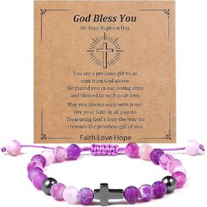 Pingyongchang Cross Beads Bracelet Natural Stone Stretch Elastic Bracelet for Women Men Boy Girls Gifts Jewelry