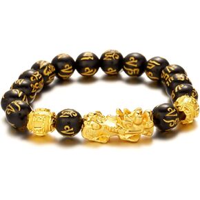 Feng Shui Obsidian Pixiu Buddha Beads Elastic Bracelet Good Luck Obsidian Wealth Protection Bracelet Can Bring Luck and Prosperity Buddha Beads Elastic Bracelet for Women Men Gifts Jewelry