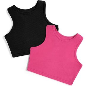 Witwot 2 Pack Sleeveless Crop Tops for Girls Kids Ribbed Knit Basic Cropped Tank Tops Dance Top 5-14 Years