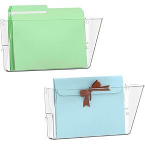 2 Pack Clear Single Pocket Wall File Holder Hanging Wall Organizer, Wall Mount Mails Magazines Organizer for Office and Home