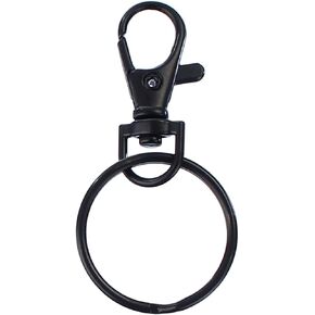 CleverDelights 1.5" Swivel Lanyard Snap Hook with Key Rings - 25 Sets - Dark Black Color