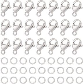 SUNNYCLUE 1 Box 240Pcs Lobster Claw Clasps 304 Stainless Steel Lobster Clasps with 120Pcs Open Jump Rings Kit Silver Necklace Bracelet Clasp Fasteners Hook for Jewelry Making Women Adult DIY Craft