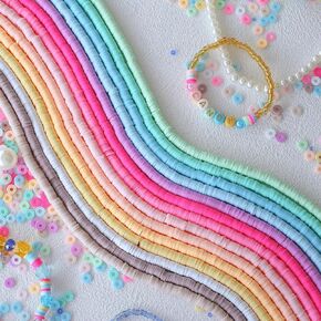 10 Strands Clay Beads for Bracelets Making 3600Pcs Polymer Clay Beads Disc Flat Heishi Beads Round Colorful Handmade Spacer Beads for Jewelry Making DIY Friendship Bracelet Necklace Earrings in Kuwait