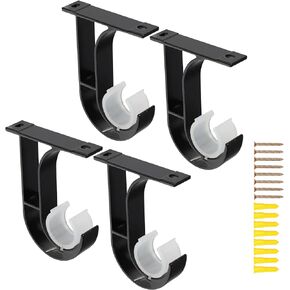 Generic 4 Pack Curtain Rod Ceiling Mount Bracket, Heavy Duty Curtain Rod Holder with Matching Screws, Aluminum Alloy Closet Rod Holder with Plastic Buckle Fit Up to 1-1/4 Inch Rod (Black), QC1086