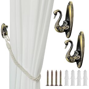 Curtain Holdbacks, Zinc Alloy Swan Hook 2pcs Window Decoration Accessories, Wall Mounted Handmade for Bedroom, Door and Window Hooks (Gold) in Kuwait