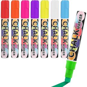 10MM Jumbo Tips Liquid Chalk Markers Pens, 8 Colors Neon Pens Erasable Glass Pen Window Markers for Cars Washable Paint Markers for Auto Chalkboard Whiteboard LED Boards Smooth Surfaces