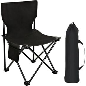 Folding Camping Chair, Portable Outdoor Backpacking Chair for Fishing, Hiking, Picnic, Camping, Beach, Lawn, Concert, Ultralight Compact Camping Chair with Carry Bag, (Black)