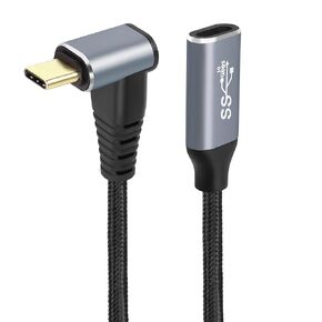 GELRHONR 0.25M 90 Degree USB C Cable, Up & Down Angle USB3.1 Gen2 USB Type C Male to Female 10Gbps Data Transfer PD 100W Charging Cord,UP Down Type-C Cable（Black 0.25M/0.8Ft）