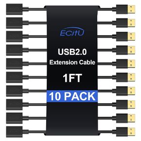 USB Extender Cord 3FT(10 Pack), USB 2.0 Extension Cable, USB A Male to Female, Compatible for USB Flash Drive, Hard Drive, Card Reader, Webcam, Printer, Keyboard, Mouse, Playstation, Xbox, VR Headset