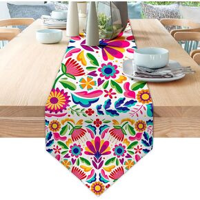 Mexican Table Runners for Fiesta Day of The Dead Dia De Los Muertos Cinco De Mayo Linen Rustic Home Dining Room Kitchen Table Decorations (Mexican 01)