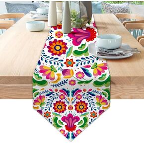Mexican Table Runners for Fiesta Day of The Dead Dia De Los Muertos Cinco De Mayo Linen Rustic Home Dining Room Kitchen Table Decorations (Mexican 01)