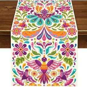 Nepnuser Mexican Otomi Table Runner Mexico Cinco De Mayo Fiesta Party Decoration Dia De Los Muertos Home Kitchen Dining Room Decor (13" x 72")